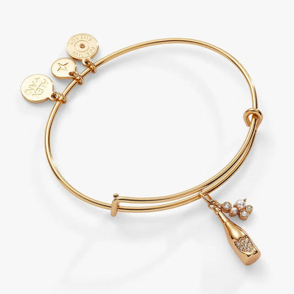 Champagne Bangle bracelet by ALEX AND ANI, gold-tone with crystal bottle charm on Tampa Home & Garden Store