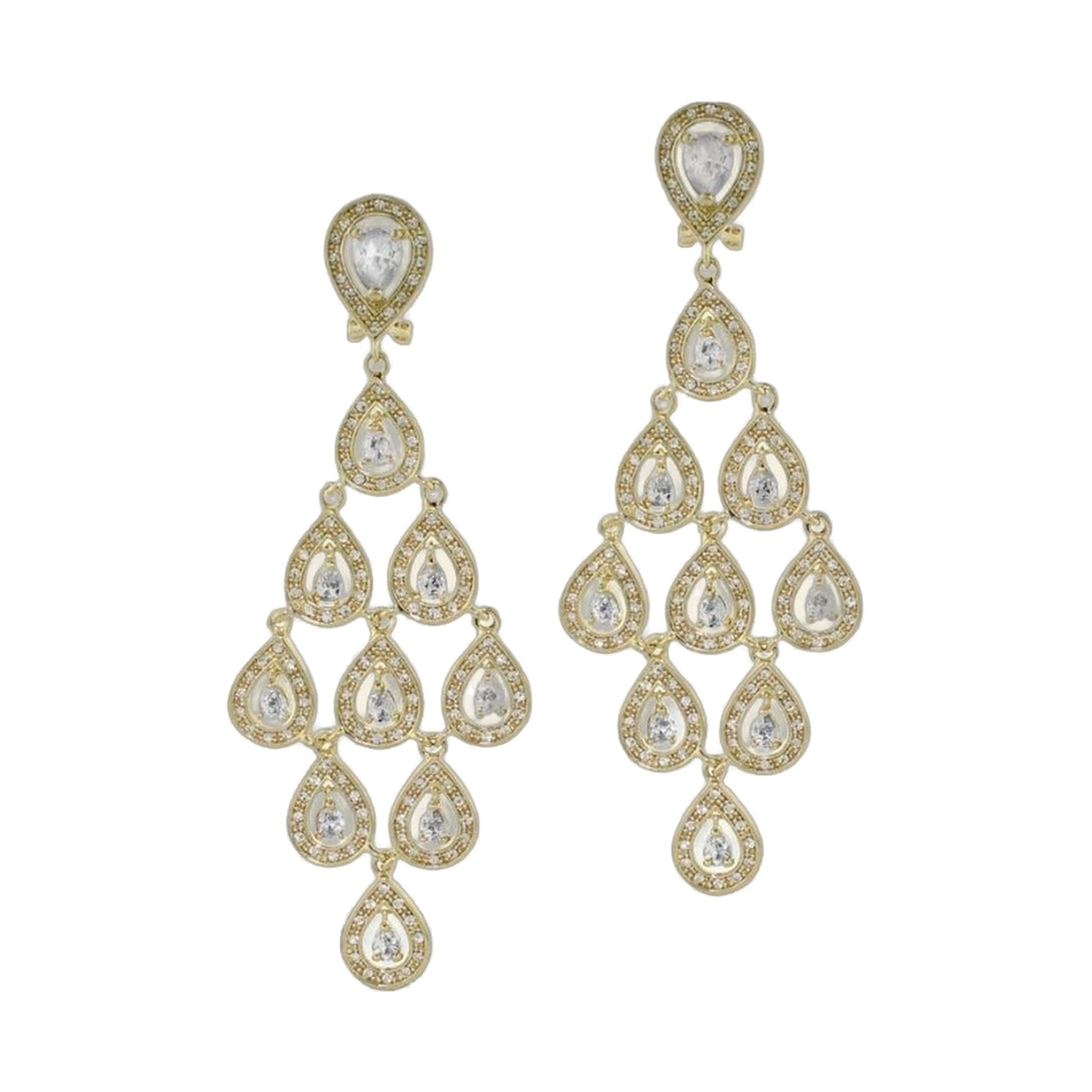 Chandelier earrings by Lauren G Adams, gold-tone with clear crystal teardrops, pair on Tampa Home & Garden Store