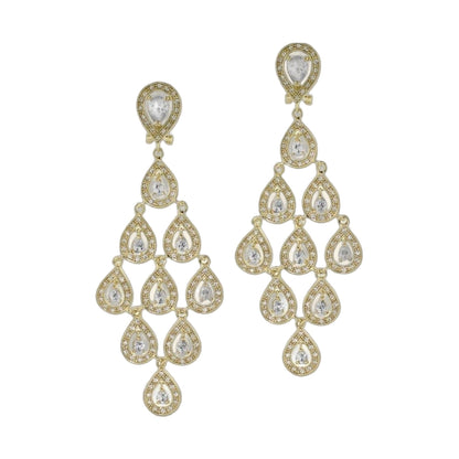 Chandelier earrings by Lauren G Adams, gold-tone with clear crystal teardrops, pair on Tampa Home & Garden Store