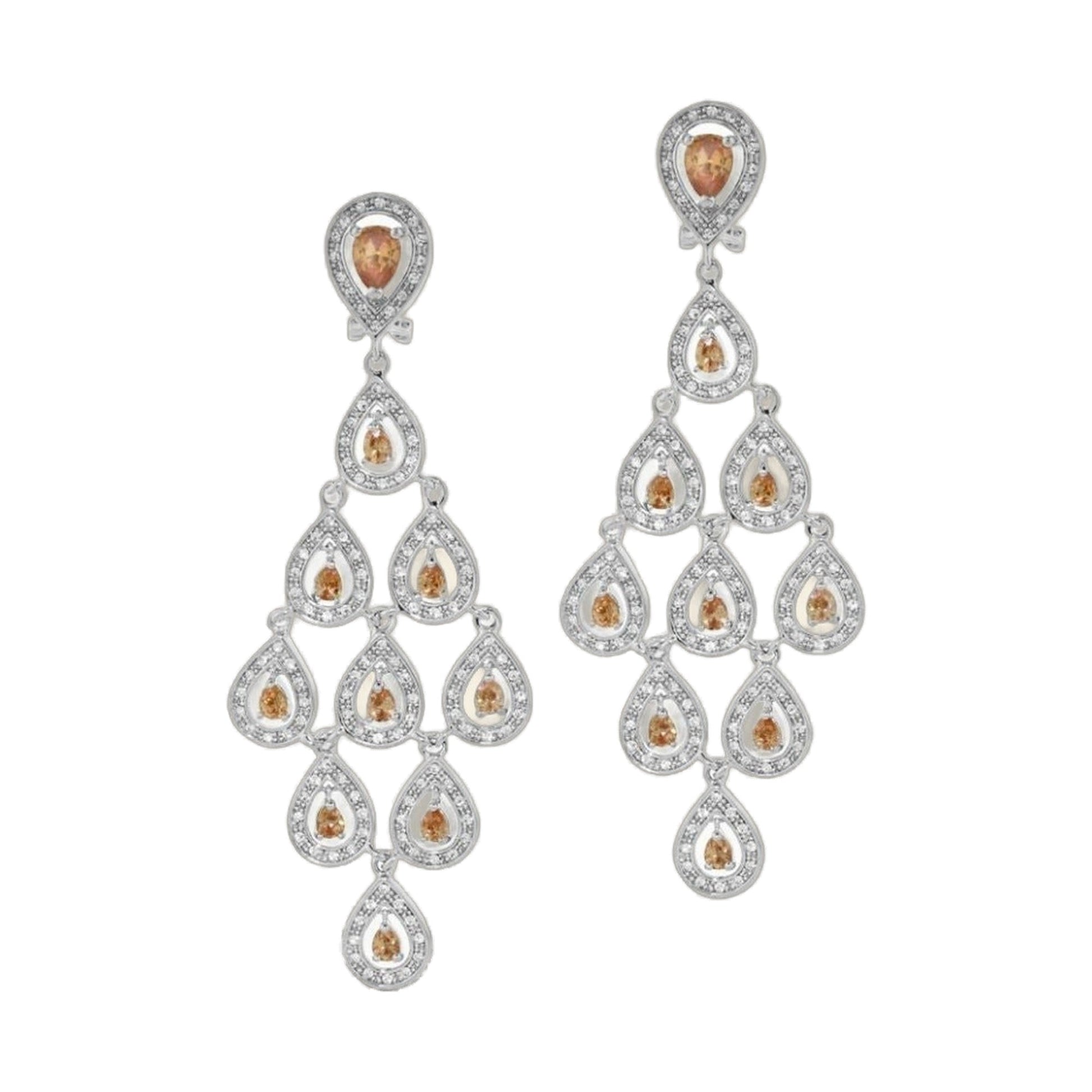 Chandelier earrings by Lauren G Adams, silver-tone with orange stones and crystal drops, pair on Tampa Home & Garden Store