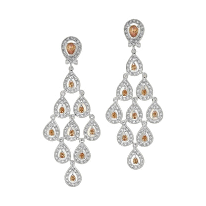 Chandelier earrings by Lauren G Adams, silver-tone with orange stones and crystal drops, pair on Tampa Home & Garden Store