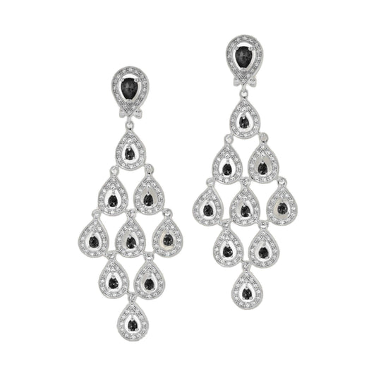 Lauren G Adams chandelier earrings in silver tone with black teardrop stones and pave crystals on Tampa Home & Garden Store