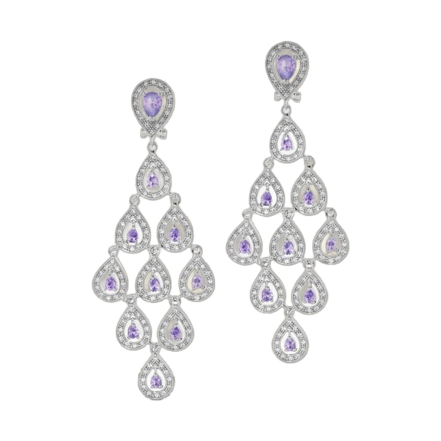 Chandelier earrings by Lauren G Adams with purple teardrop crystals in silver-tone pavé on Tampa Home & Garden Store