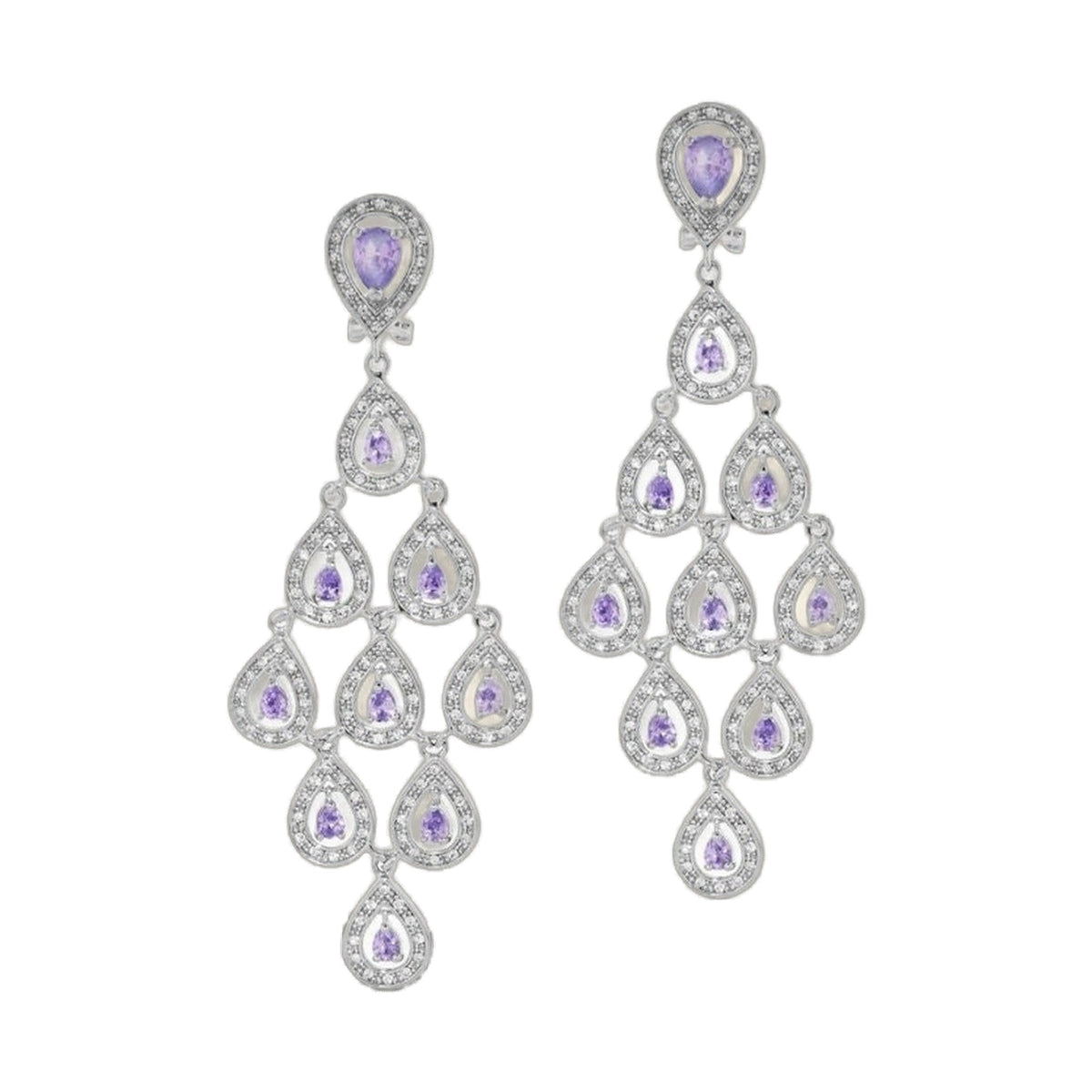 Chandelier earrings by Lauren G Adams with purple teardrop crystals in silver-tone pavé on Tampa Home & Garden Store