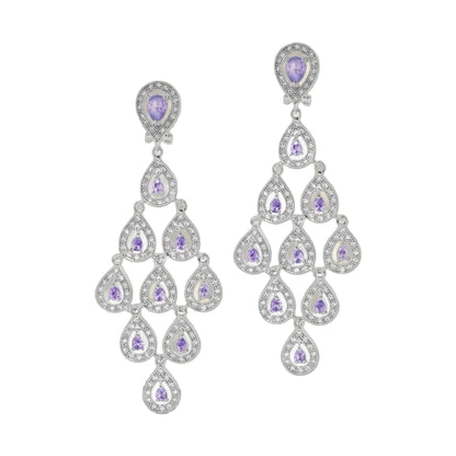 Chandelier earrings by Lauren G Adams with purple teardrop crystals in silver-tone pavé on Tampa Home & Garden Store