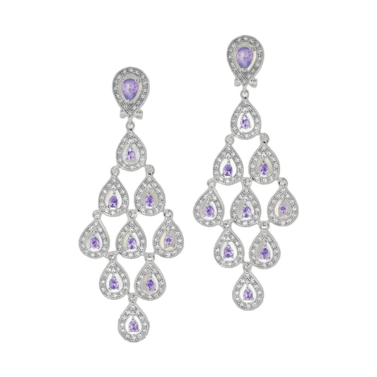 Chandelier earrings by Lauren G Adams with purple teardrop crystals in silver-tone pavé on Tampa Home & Garden Store