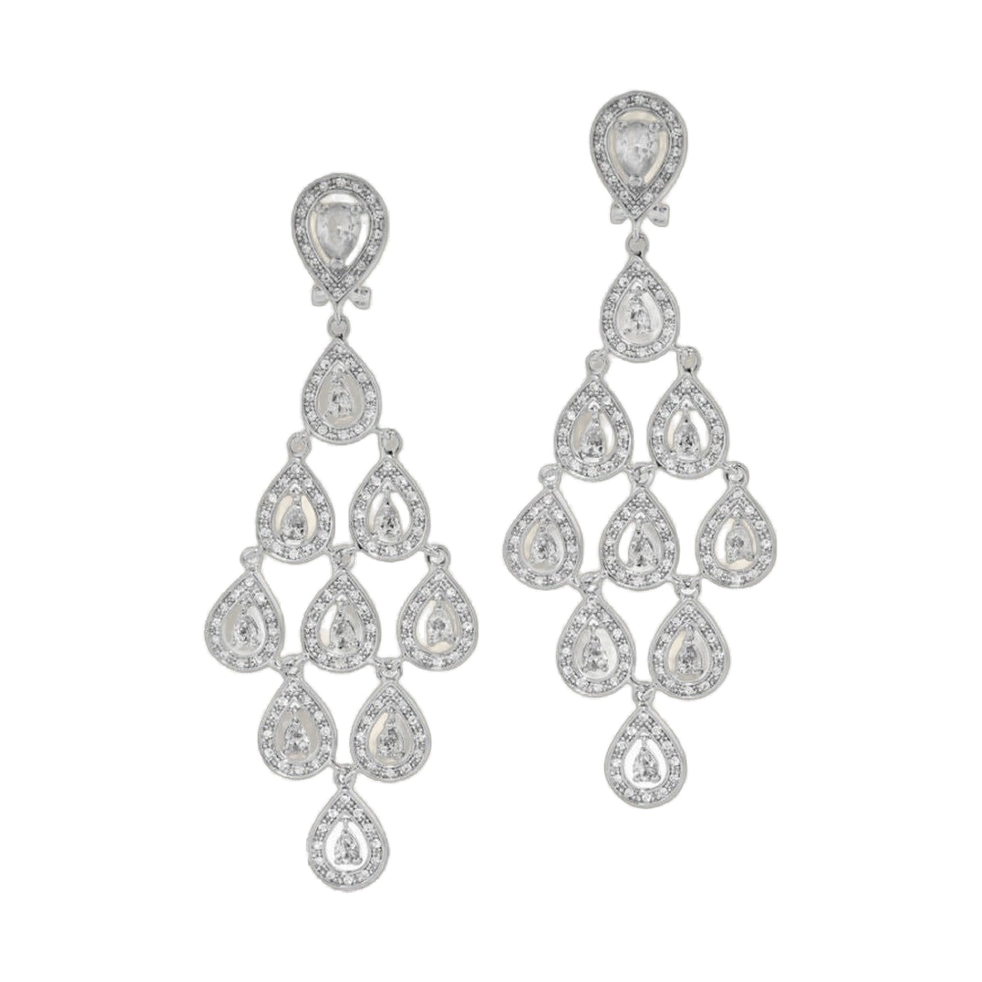 Chandelier earrings pair by Lauren G Adams in silver-tone with crystals, teardrop clusters on Tampa Home & Garden Store