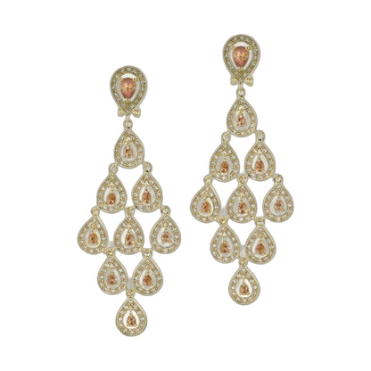 Chandelier earrings pair, gold-tone with peach stones and pave crystals, by Lauren G Adams on Tampa Home & Garden Store