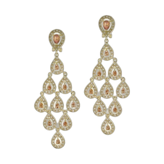 Chandelier earrings pair, gold-tone with peach stones and pave crystals, by Lauren G Adams on Tampa Home & Garden Store