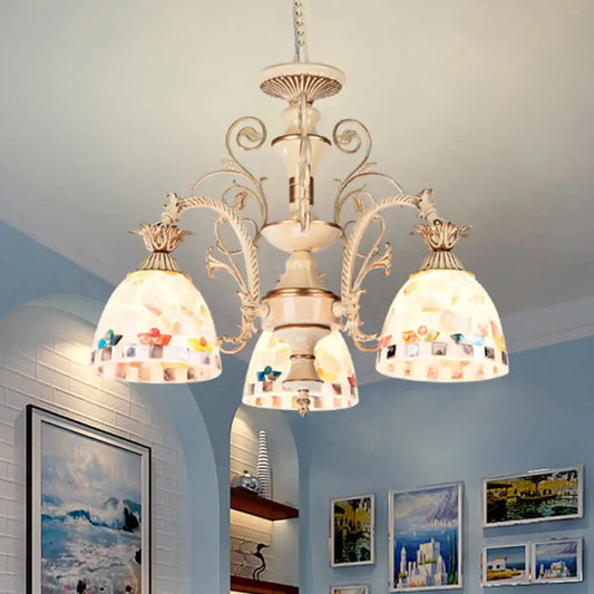 3/5 Lights Chandelier Pendant Light - White and Gold Tiffany Style Stained Glass Mosaic Hanging Lamp Kit - Tampa Home & Garden Store