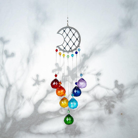 Chandelier wind chimes by Stevvex with ab-coated crystal prisms and rainbow hanging beads on Tampa Home & Garden Store