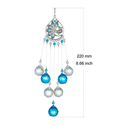 Stevvex chandelier wind chime sun catcher with crystal prisms and blue teardrop beads 220 mm on Tampa Home & Garden Store