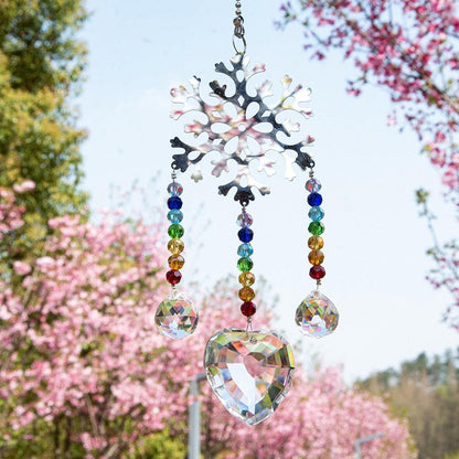 Stevvex Chandelier Wind Chimes with three rainbow bead strands and a heart prism sun catcher on Tampa Home & Garden Store