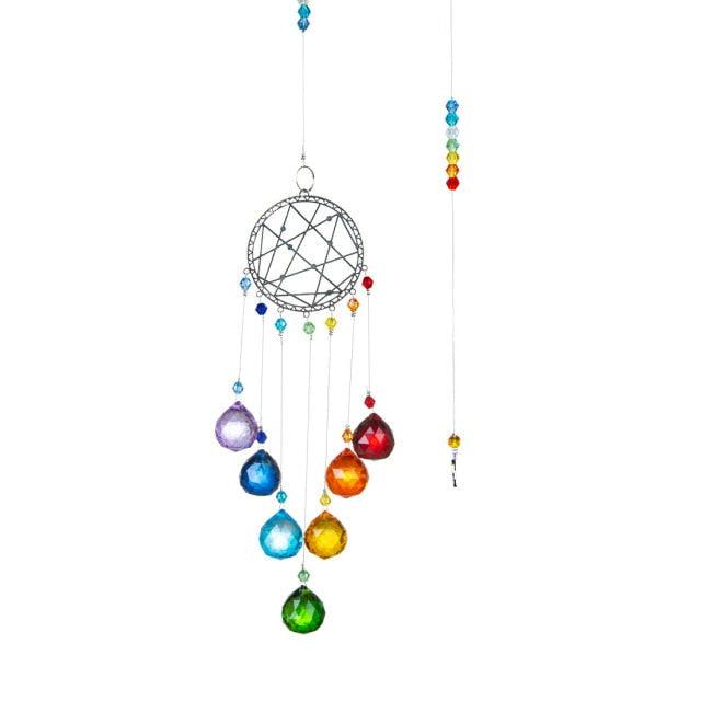 Stevvex suncatcher chandelier with circular wire web and rainbow crystal teardrops on Tampa Home & Garden Store