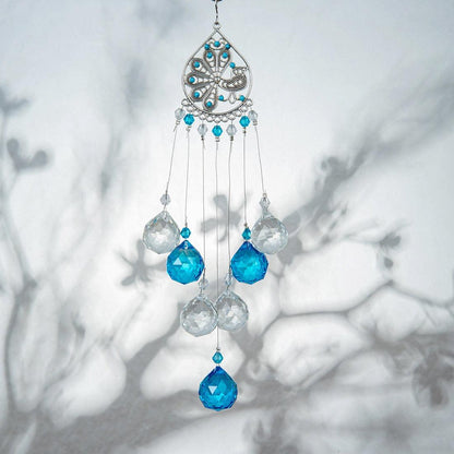Stevvex chandelier wind chime suncatcher with blue and clear crystal prisms on Tampa Home & Garden Store