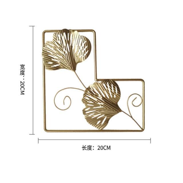 Stevvex gold metal suncatcher with ginkgo leaves in an L-frame, 20x20 cm on Tampa Home & Garden Store