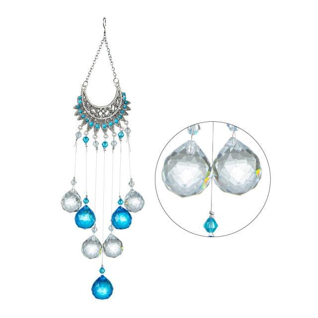 Stevvex chandelier wind chimes with crystal prisms and blue teardrop beads on Tampa Home & Garden Store