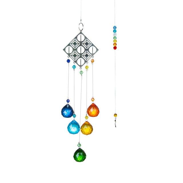Chandelier wind chime suncatcher with geometric frame and rainbow crystal teardrops by Stevvex on Tampa Home & Garden Store