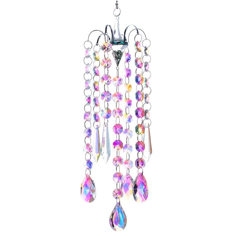 Stevvex crystal suncatcher wind chimes with rainbow AB-coated prisms, multi-strand hanging decor on Tampa Home & Garden Store