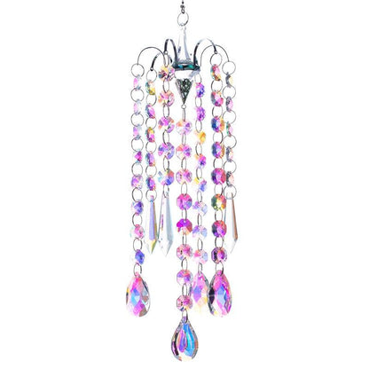 Stevvex crystal suncatcher wind chimes with rainbow AB-coated prisms, multi-strand hanging decor on Tampa Home & Garden Store
