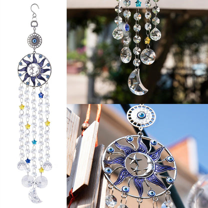 Chandelier wind chime sun catcher with blue evil eye circle and crystal prisms on Tampa Home & Garden Store