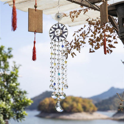Suncatcher wind chimes Stevvex with Turkish blue evil eye motif and crystal prism beads on Tampa Home & Garden Store