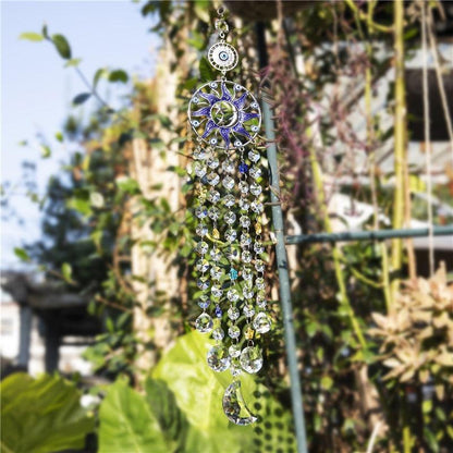 Stevvex wind chimes sun catcher with Turkish blue evil eye sunmoon motif and crystal prisms on Tampa Home & Garden Store