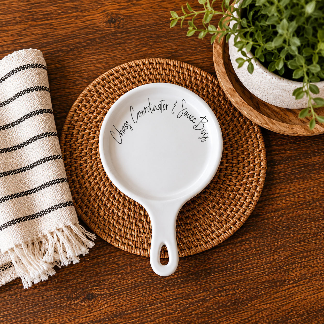 Chaos & Sauce Boss spoon rest white ceramic kitchen accessory on Tampa Home & Garden Store