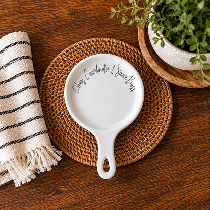 Chaos & Sauce Boss spoon rest white ceramic kitchen accessory on Tampa Home & Garden Store