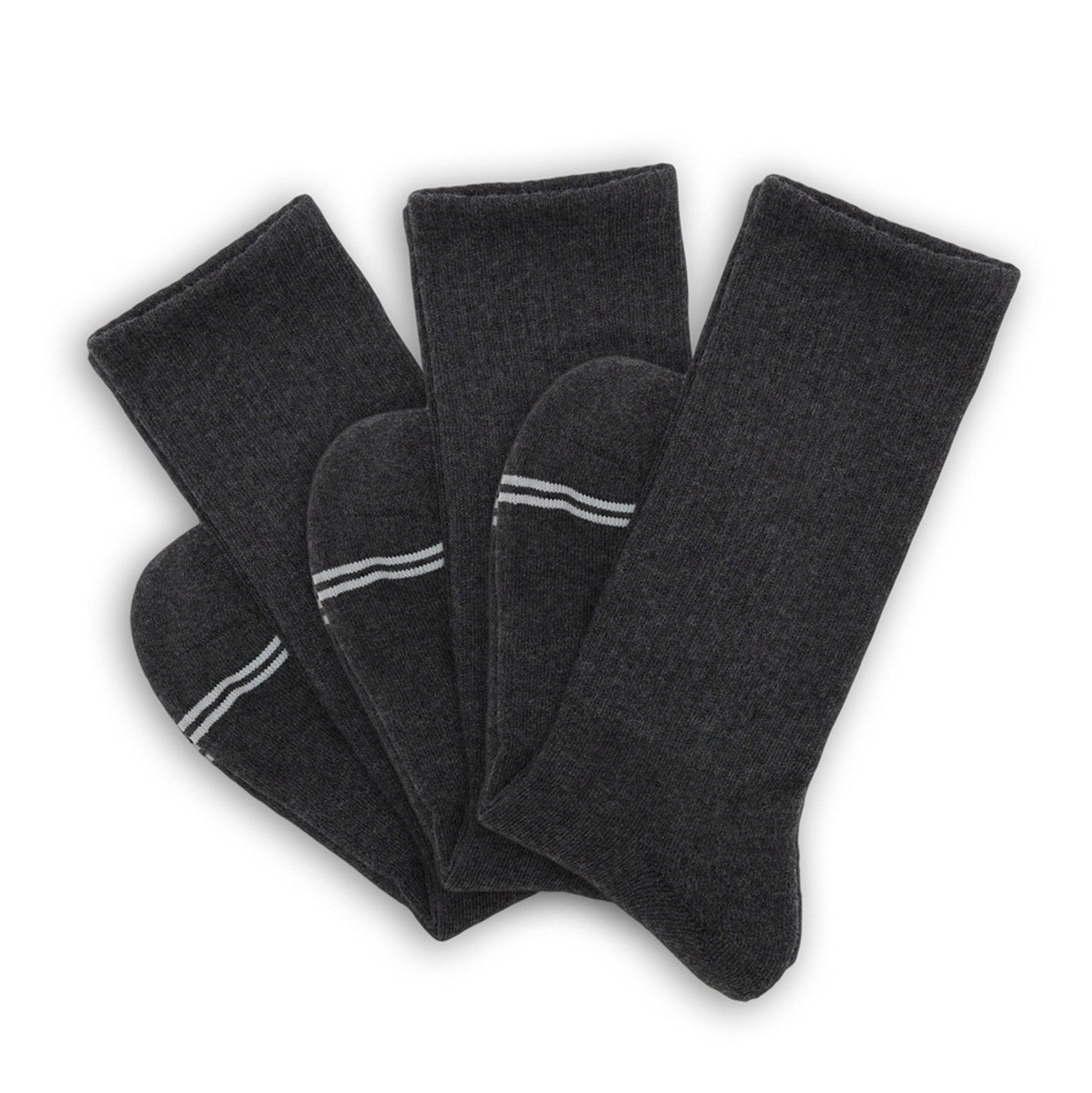 Casual crew socks, charcoal color, 3-pack with white stripe accents on Tampa Home & Garden Store