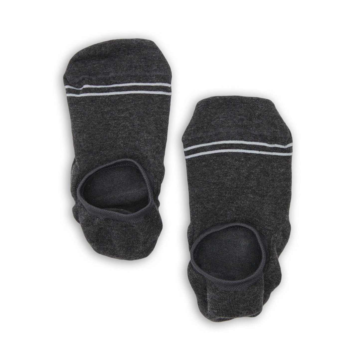 Charcoal cotton no-show socks by DeadSoxy with white stripes, 2 shown from a 6-pack on Tampa Home & Garden Store