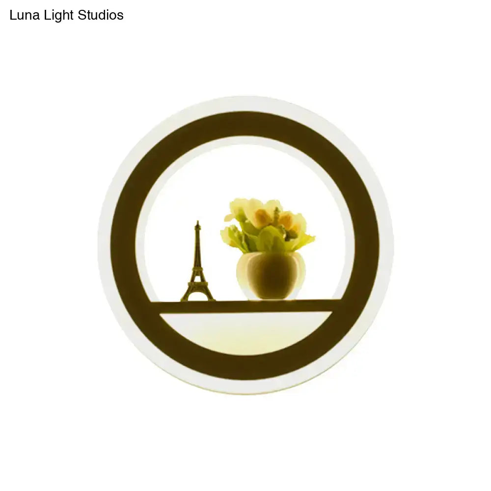 White Sun Wall Sconce with circular ring frame shelf, Eiffel Tower figurine Decorbites on Tampa Home & Garden Store