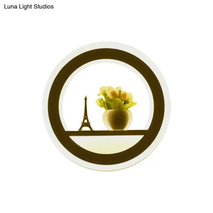 White Sun Wall Sconce with circular ring frame shelf, Eiffel Tower figurine Decorbites on Tampa Home & Garden Store