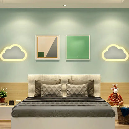 White Sun Wall Sconce by Decorbites in a green bedroom with cloud accents and gray bedding on Tampa Home & Garden Store