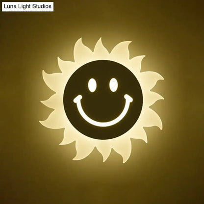 White Sun Wall Sconce with cheerful smiley face, warm ambient glow Decorbites on Tampa Home & Garden Store