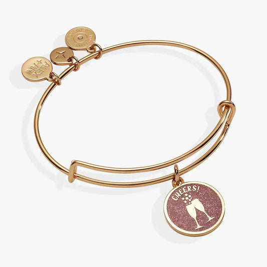 Alex and Ani Happy New Year Cheers Bangle bracelet with three charms and glittery Cheers pendant on Tampa Home & Garden Store