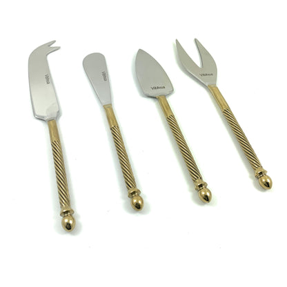 Vibhsa cheese knife set of 4 with gold twisted handles, stainless blades for cheese varieties on Tampa Home & Garden Store