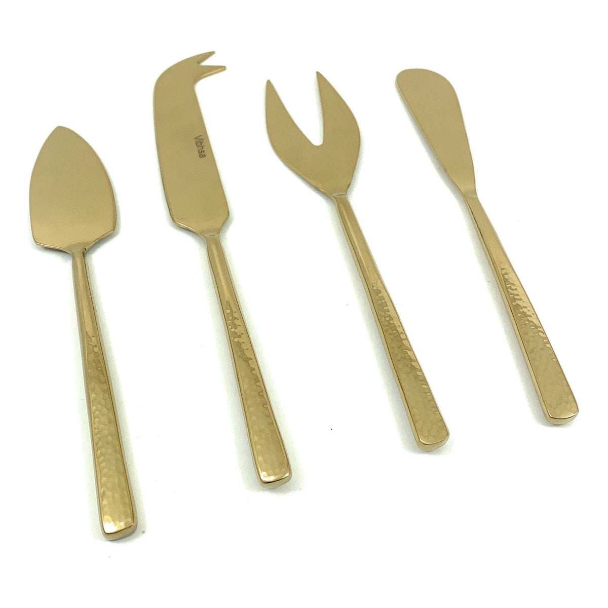 Vibhsa cheese knives set of 4 with stainless steel blades and hammered gold-toned handles on Tampa Home & Garden Store