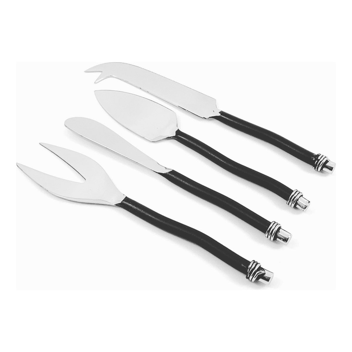 Vibhsa cheese knives set of 4 with curved stainless steel blades and black handles on Tampa Home & Garden Store