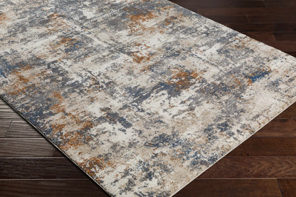 Chetwynd Abstract Thick Rug, multicolor gray blue beige with orange accents, thick pile on Tampa Home & Garden Store