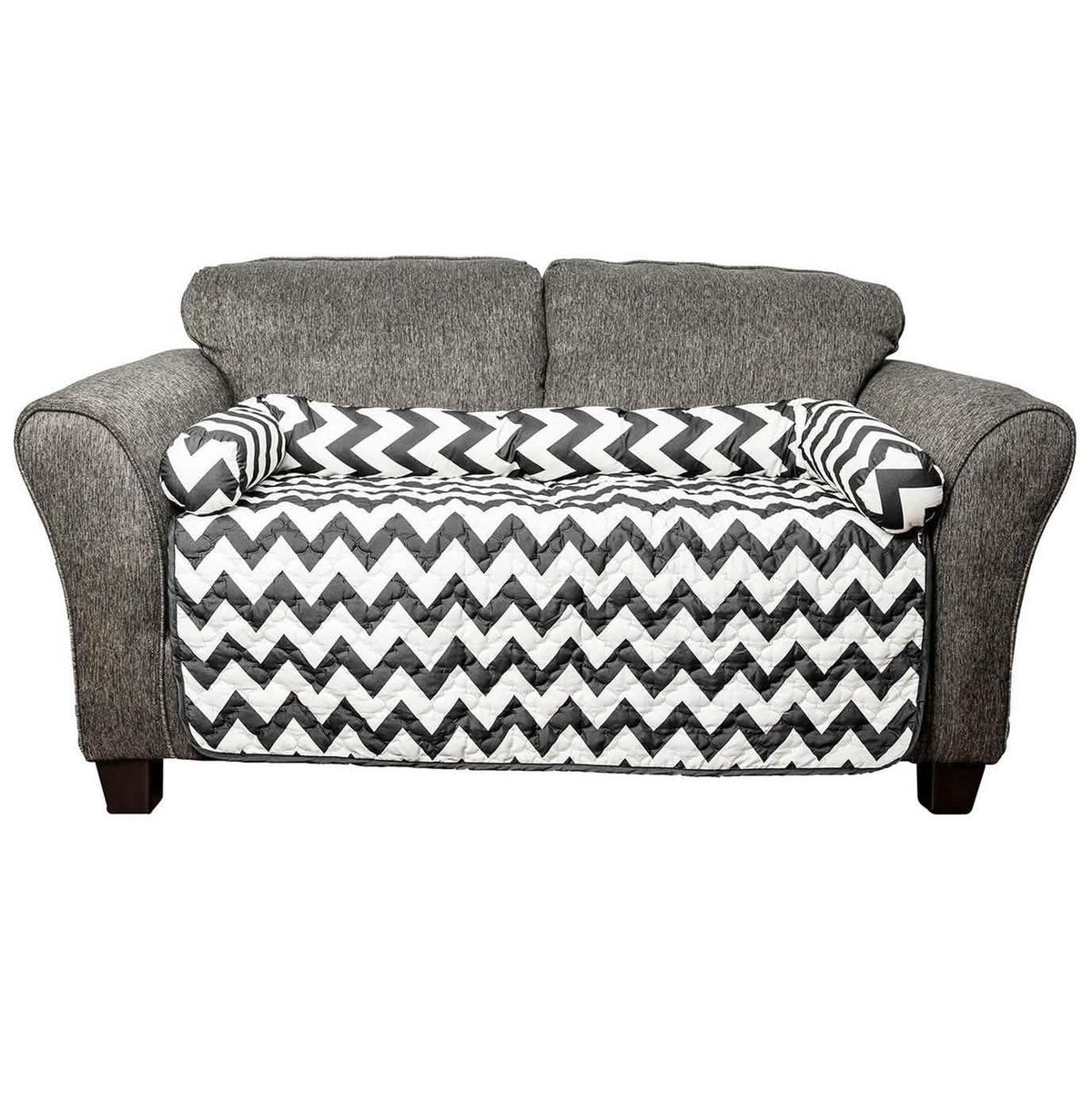Chevron reversible quilted pet bed chair cover assorted sizes black white chevron on a grey chair on Tampa Home & Garden Store
