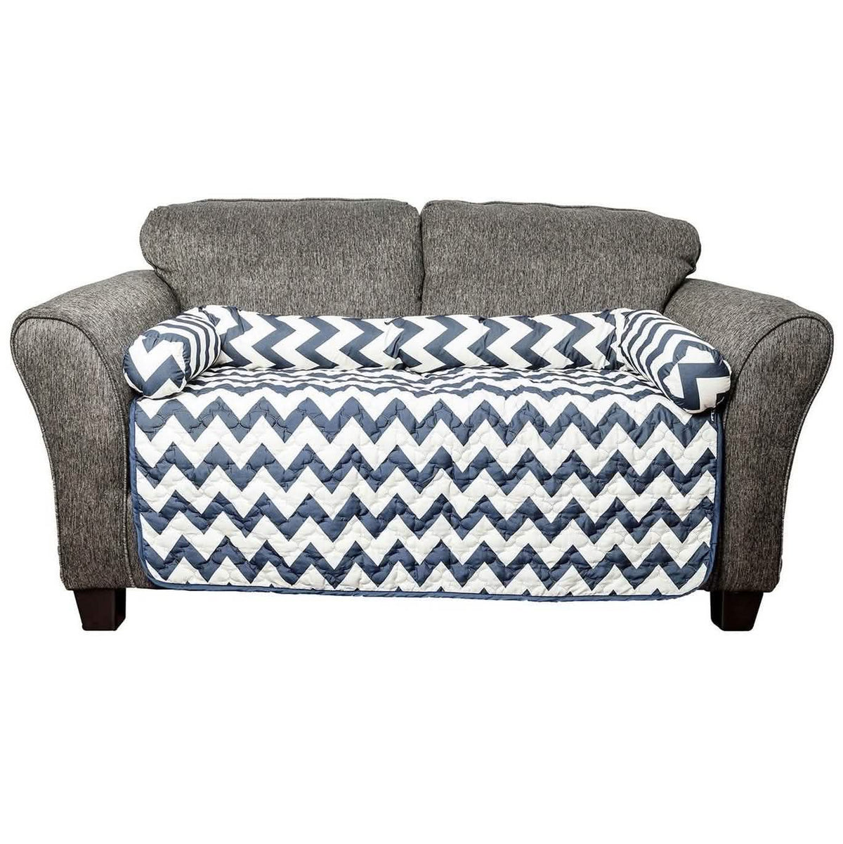 Chevron Reversible Quilted Pet Bed Chair Cover in blue and white chevron pattern on Tampa Home & Garden Store