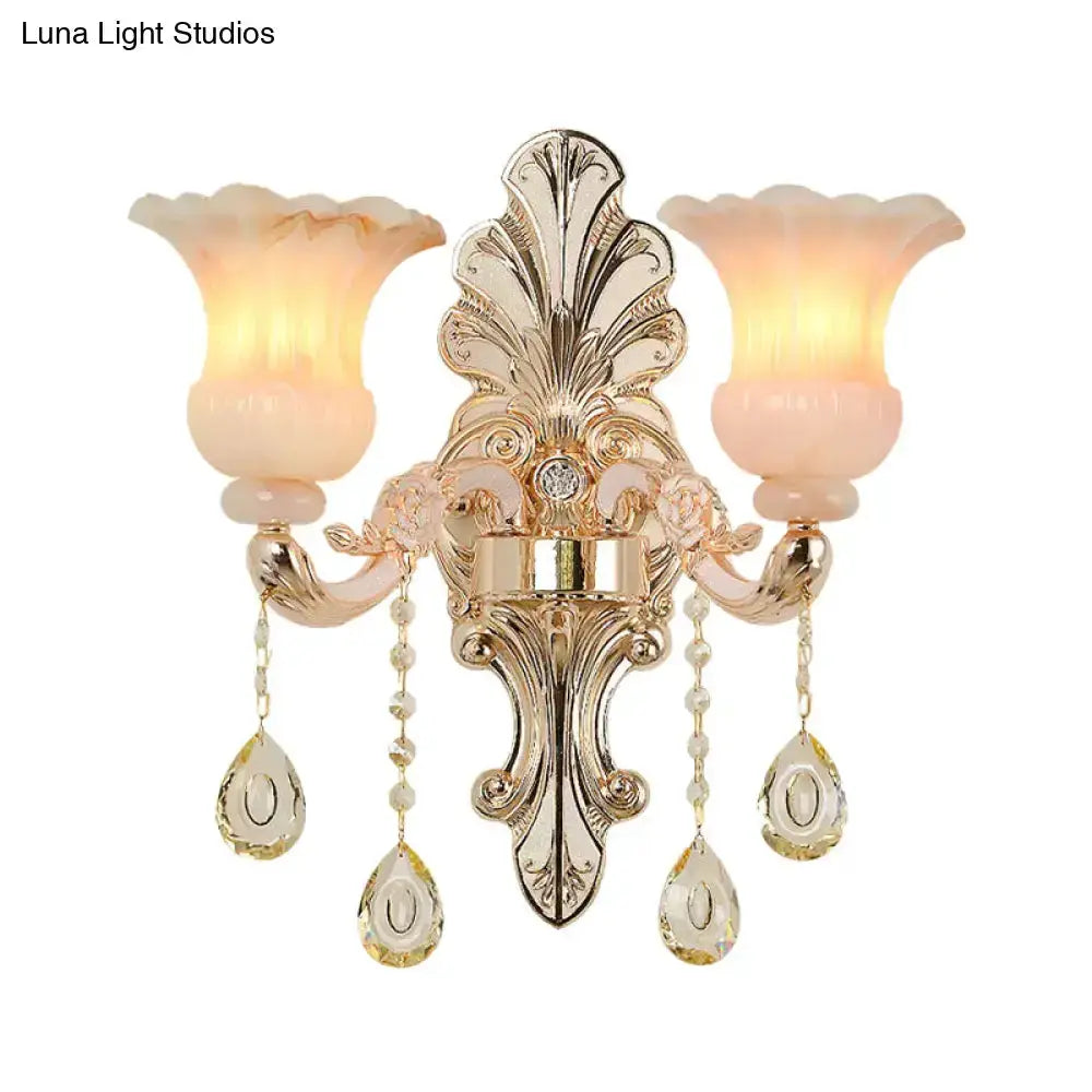 Chic Gold and Pink Crystal Wall Lamp Sconce