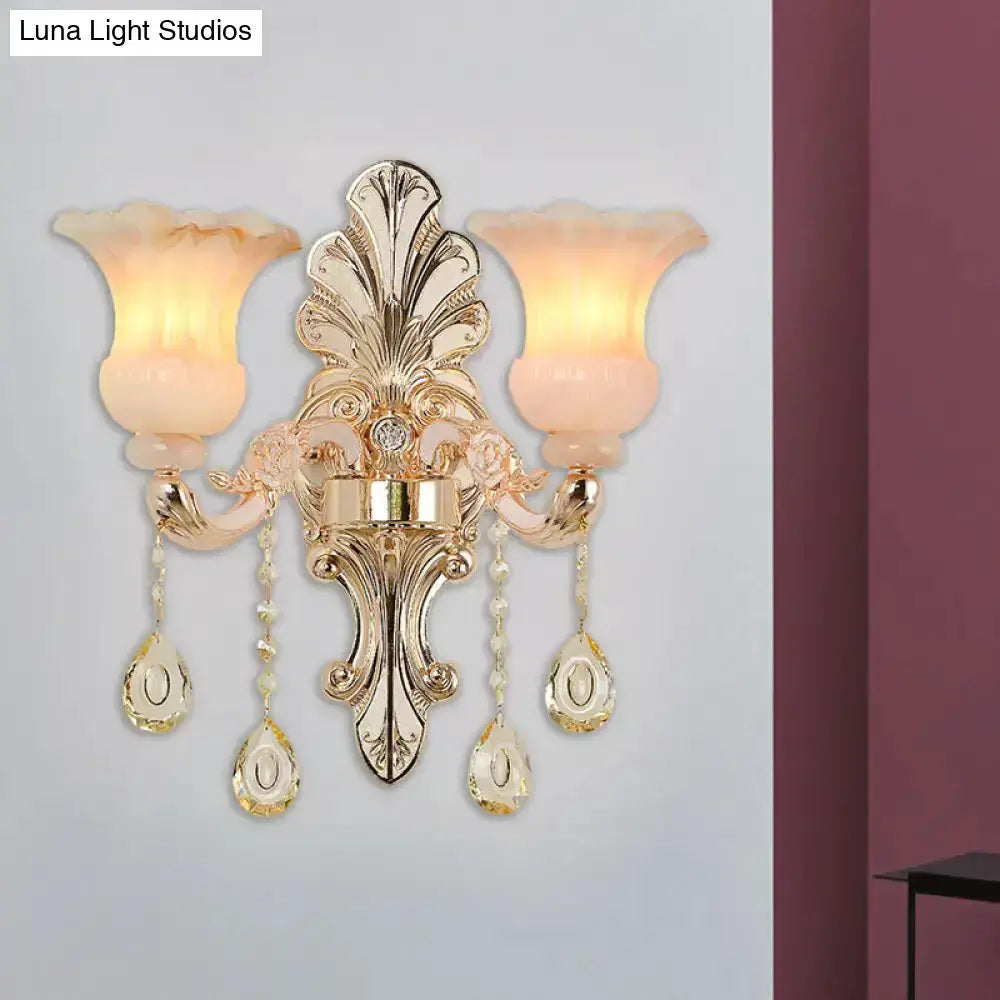 Chic Gold and Pink Crystal Wall Lamp Sconce