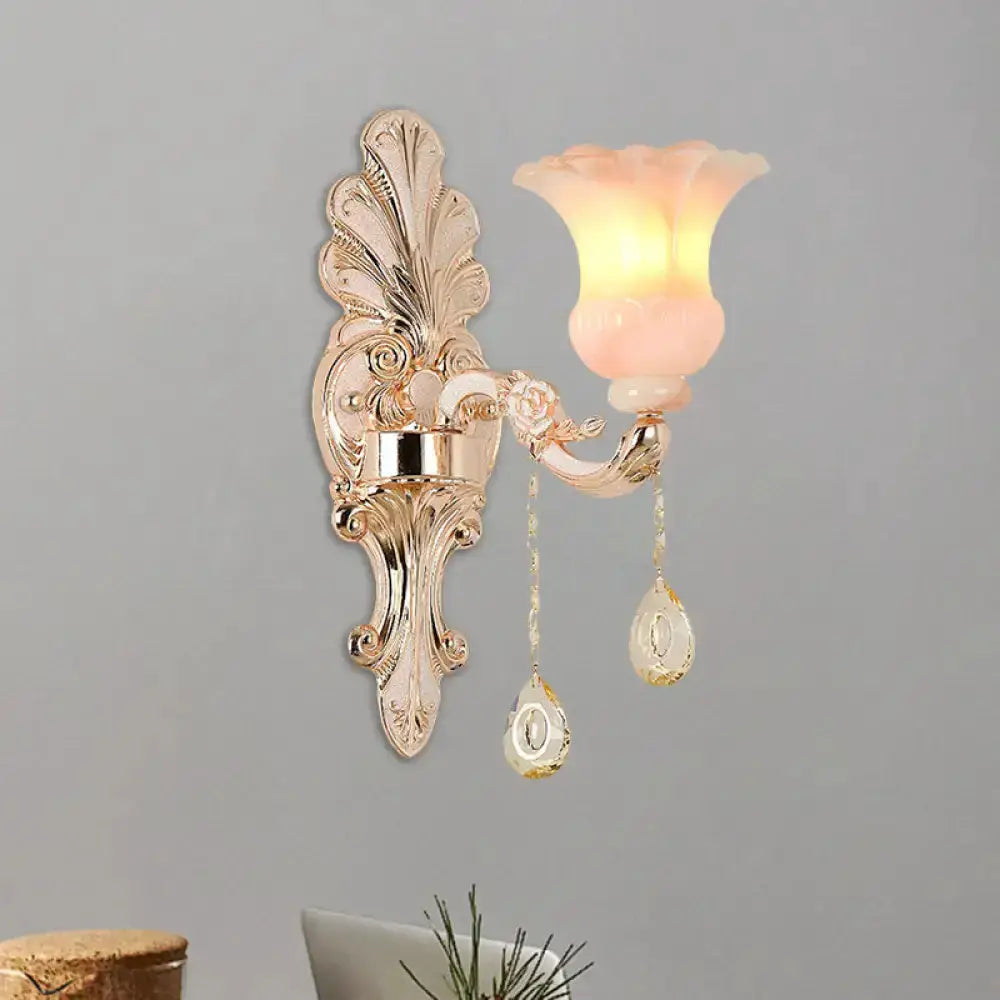 Chic Gold and Pink Crystal Wall Lamp Sconce