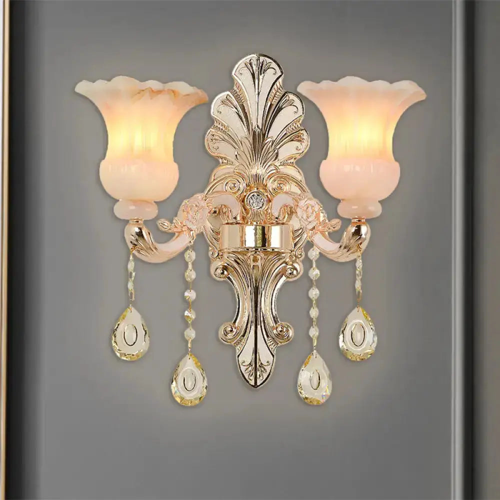 Chic Gold and Pink Crystal Wall Lamp Sconce