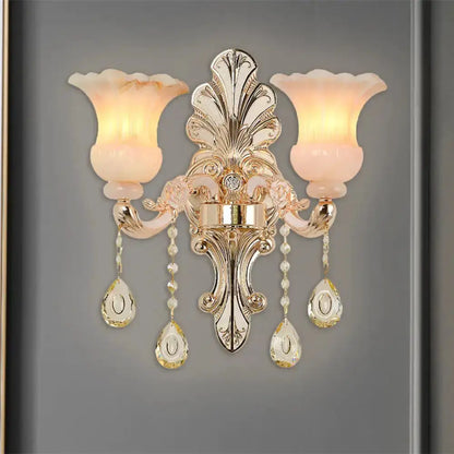 Chic Gold and Pink Crystal Wall Lamp Sconce