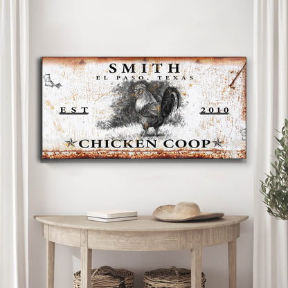 Chicken Coop Sign VI canvas by Tailored Canvases with rustic rooster print est 2010 on Tampa Home & Garden Store