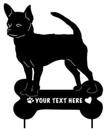Black Chihuahua garden stake Rustica Ornamentals with bone plaque YOUR TEXT HERE on Tampa Home & Garden Store