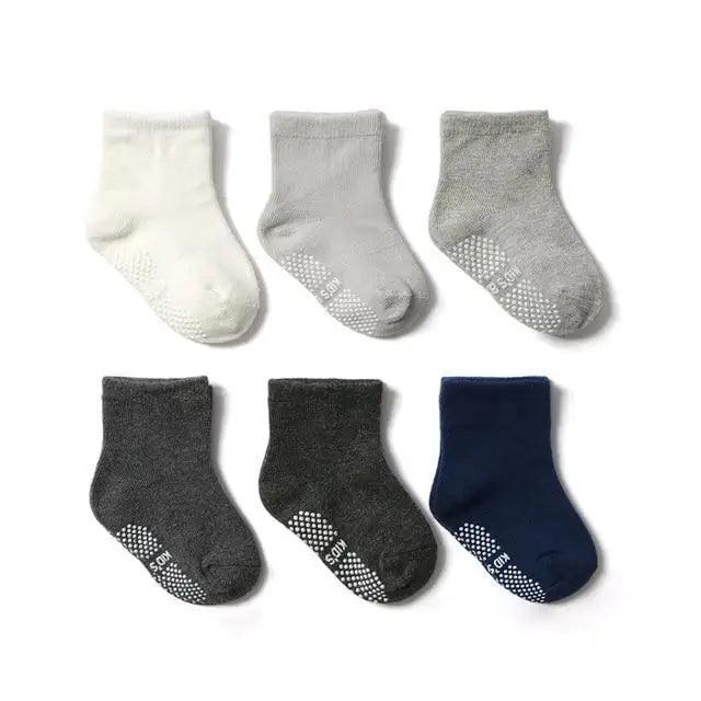 Stevvex children anti-slip socks 6-pair set with grip dots white gray for 0–6 years on Tampa Home & Garden Store